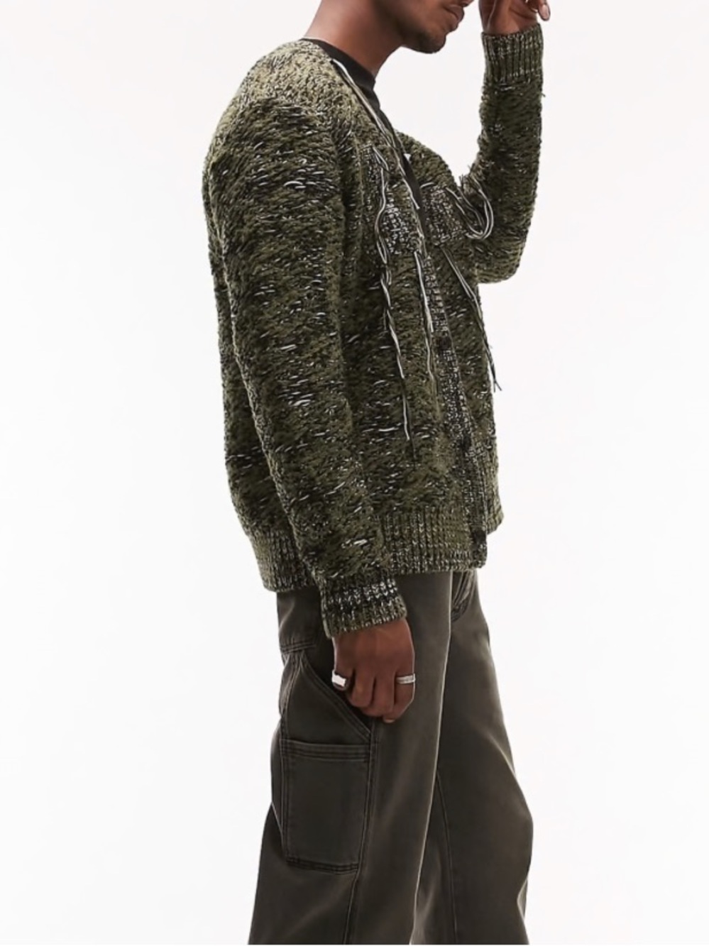 NWT Topman Craft Frayed Knit Cardigan XS Khaki Chunky Distressed Sold Out
